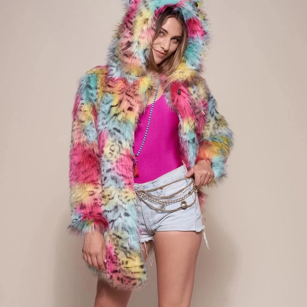 SpiritHoods Multicolor Faux Fur Teddy Jacket Oaxaca Jaguar Classic - Picture 5 of 10